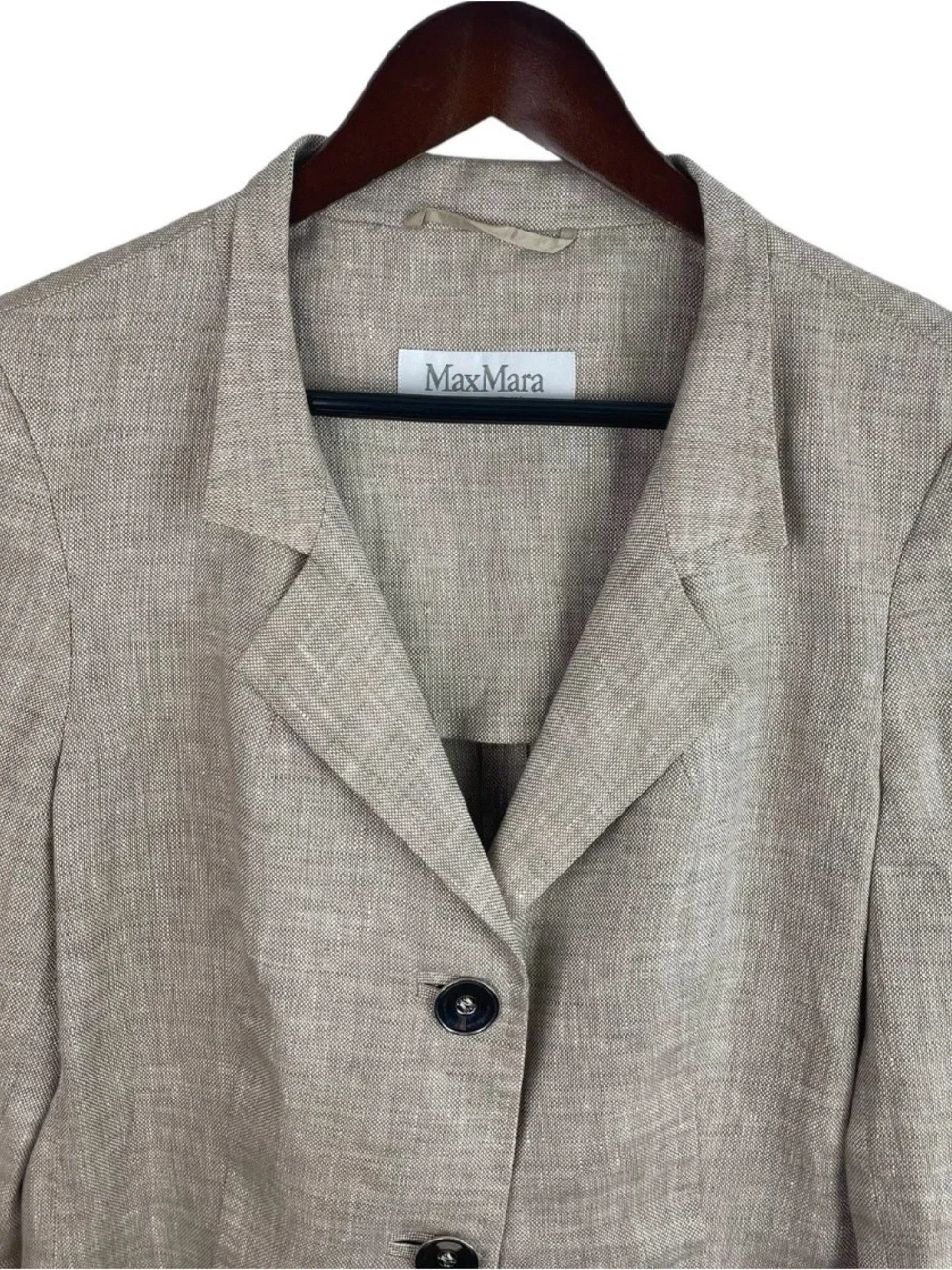 MaxMara | Beige Khaki Linen Two Button Slit Sleeve Unstructured Blazer